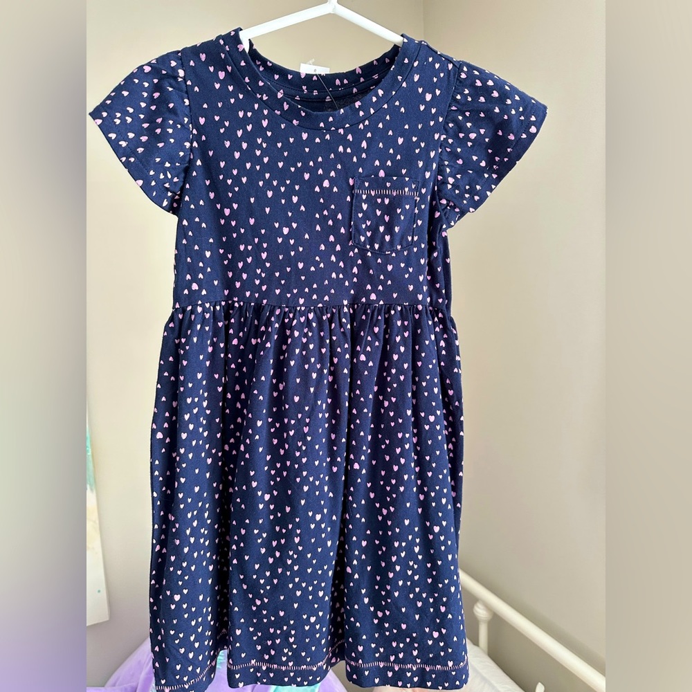 NWT baby GAP girls blue dress pink hearts short sleeve 5 years